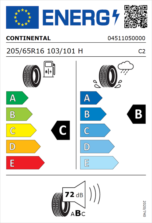 Tyre Label for Continental ContiVanContact 100 205/65R16 103/101H