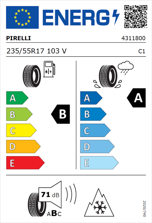 Tyre Label for Pirelli Cinturato All Season SF3 235/55R17 103V